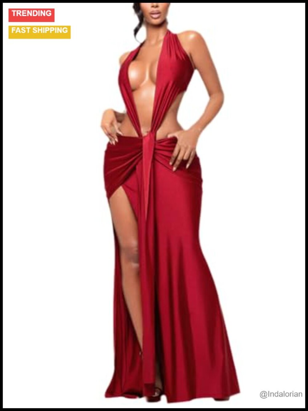 Sexy Deep V Neck Backless Stretchy Club Party Formal Dress